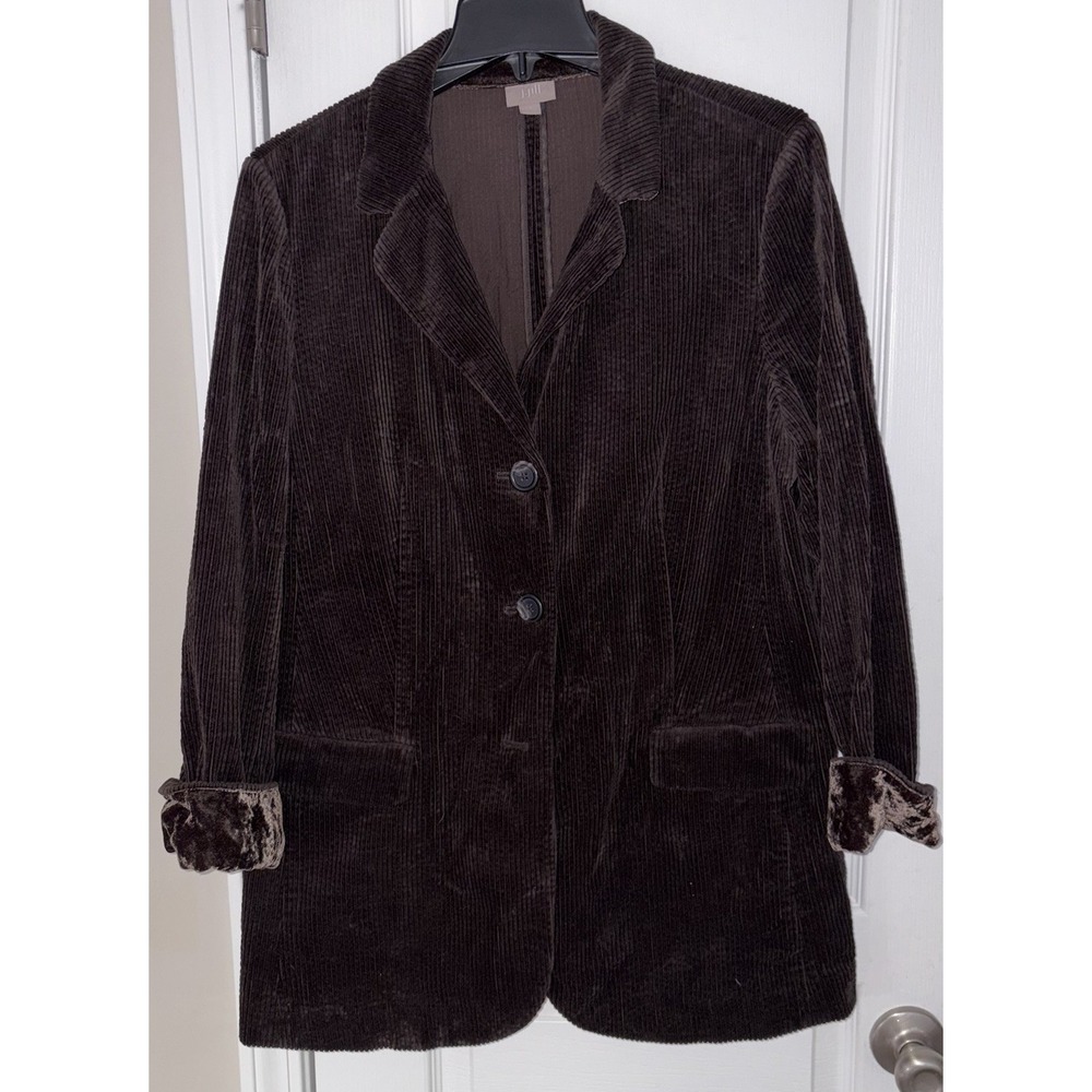 J. Jill Wide Wale Corduroy Jacket Velvet Trim Large Petite Brown Barn Chore Coat - Picture 2 of 7